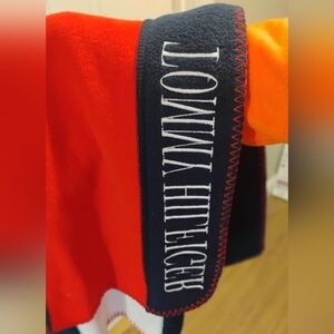 90s Vintage Tommy Hilfiger Scarf Red and Navy Logo Panel Fleece Scarf